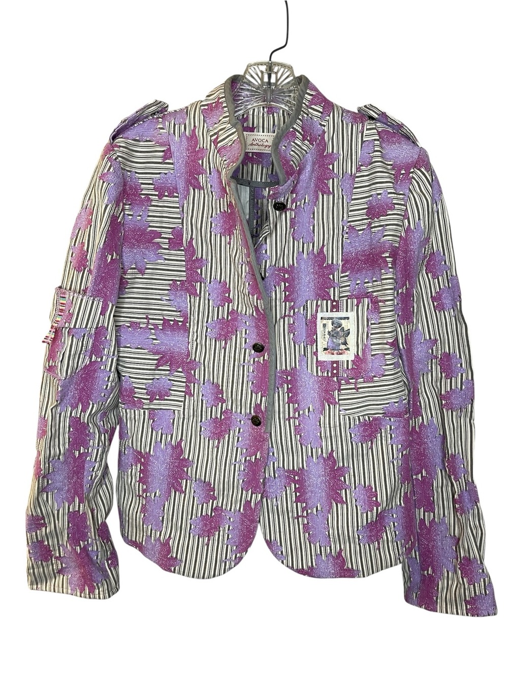 Avoca Anthology Striped Jacket with Pink Floral Appliqué Sz 4